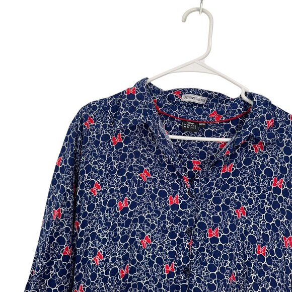 Disney Minnie Mouse Women SZ 1X  Navy Bow Print Shirt Dress 3/4 Sleeve V-Neck - Picture 14 of 15